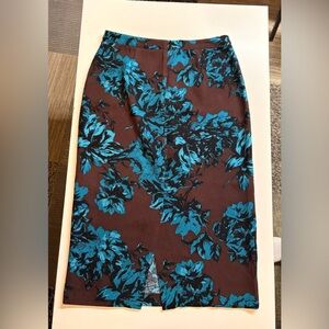 Who What Wear Teal and Brown Floral Pencil Skirt